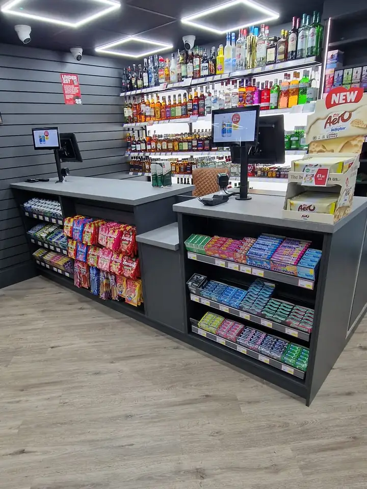 Shop counter with display units